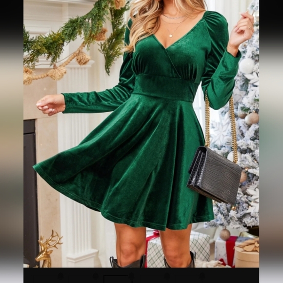 CUPSHE Women's Mini Dress V Neck Overlap Collar Long Sleeve A Line  Dress - Picture 1 of 8